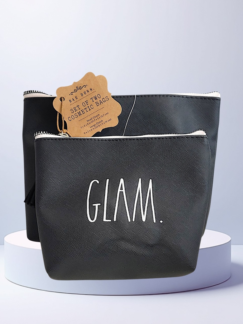Rae Dunn Black 'GLAM.' Cosmetic Bag Set